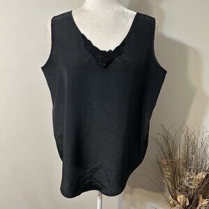 Vtg Fashion Attitudes Women Black Embroidered Scoop Floral Neck Tank Top Sz 14